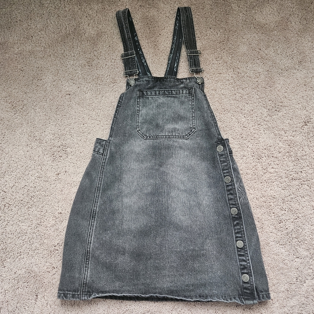Free People Faded Black Denim Overall Mini Dress